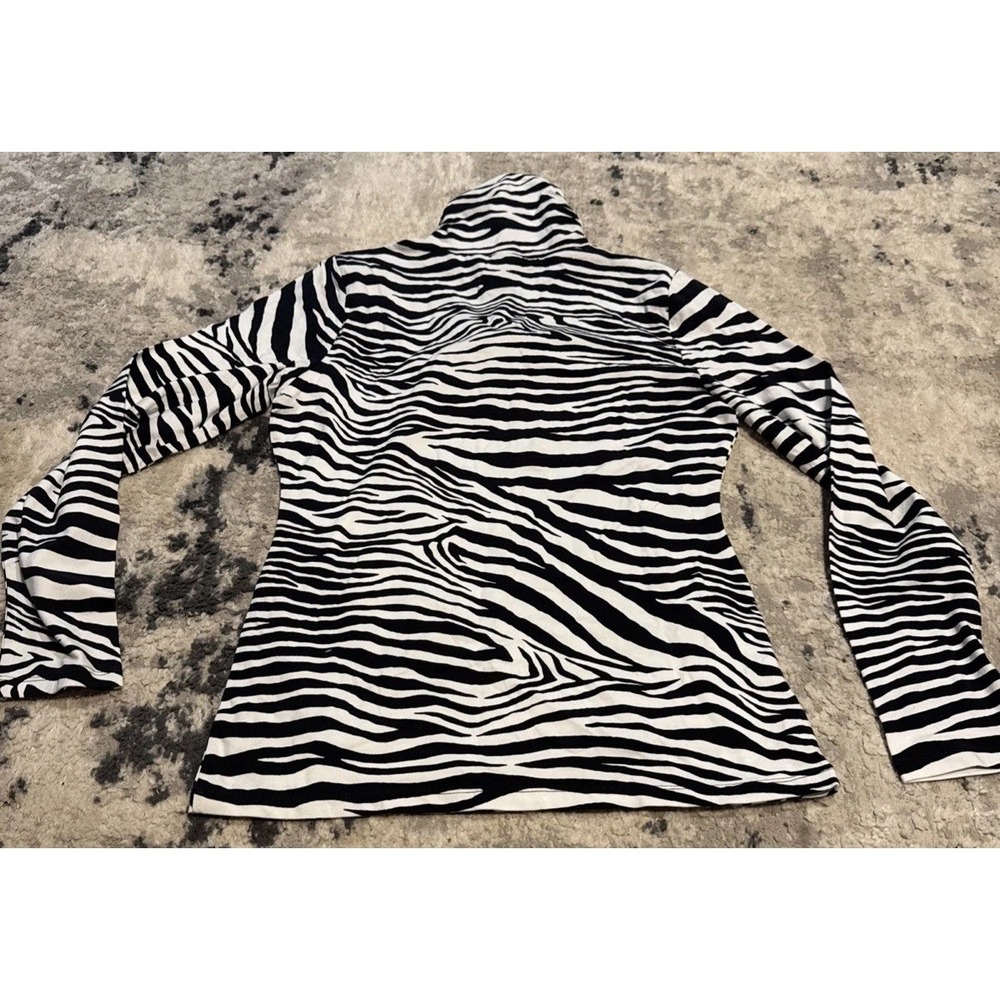 Josephine Chaus Zebra Print Turtleneck Shirt Womens SZ Medium Black White LS